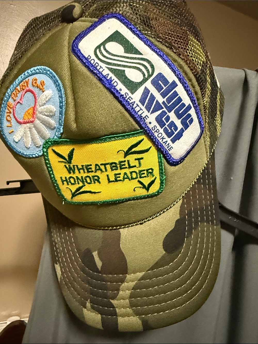 Riley Vintage Olive Green Camo Patch Trucker Cap